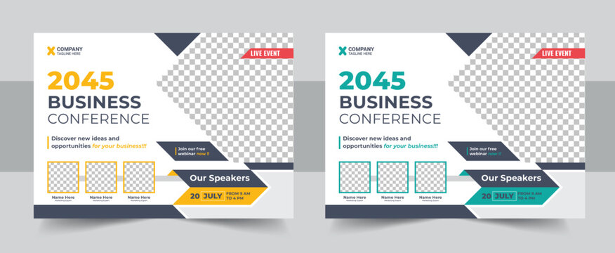 Marketing Business Live Webinar Banner Invitation and Social Media post template, Blue and Yellow background. Business Conference invitation design, Vector Eps