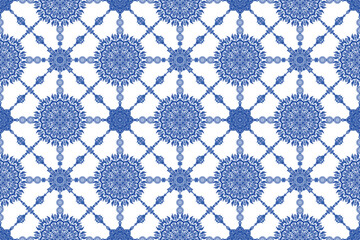 青いアラベスク柄のシームレスパターン
