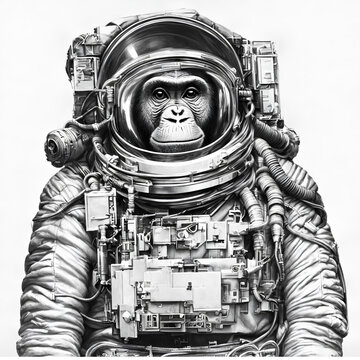 Chimpanzee in astronaut suit