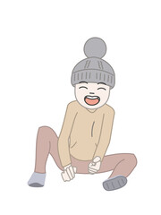 冬の服装をしニット帽をかぶった男の子が楽しく笑っている