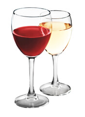 Red and white wine in glasses