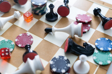 Gamepad, laying cards with the chips on the table.