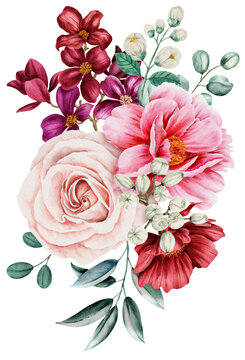 Peony Floral Bouquet Watercolor Art