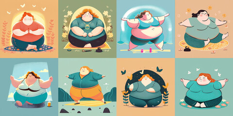 peaceful fat woman yoga