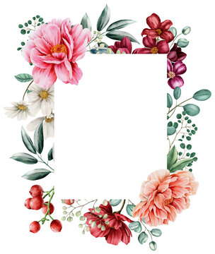 Peony Floral frame Watercolor Art