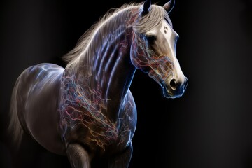 Fototapeta na wymiar Wild animals with wires and lightning on their bodies, on a black background horse