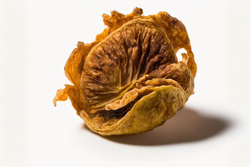 Macro shot of a dried and preserved fig fruit against a white background. Generative AI