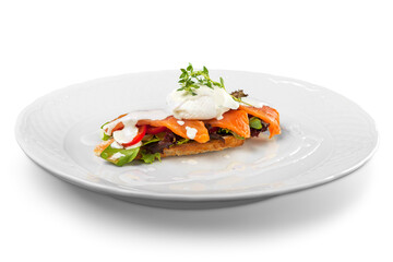Grilled salmon and vegetables with sauce