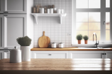 Modern kitchen background. Generative AI, edited in Photoshop. 