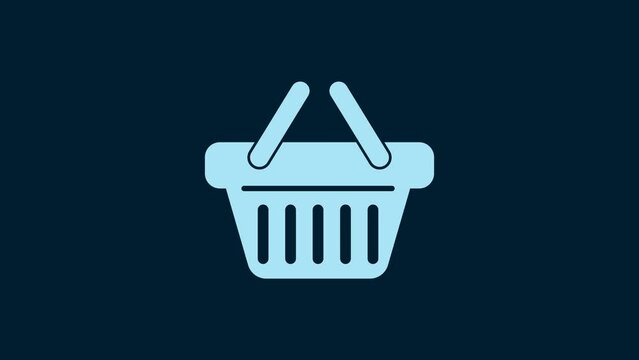 White Shopping basket icon isolated on blue background. 4K Video motion graphic animation