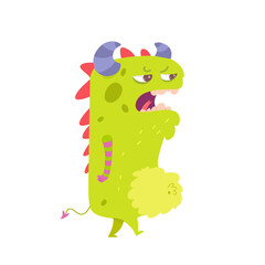 Germ monster vector illustration. Cartoon isolated funny green virus or bacteria character with scary angry face, open mouth with teeth and tongue, microbe cell or alien creature