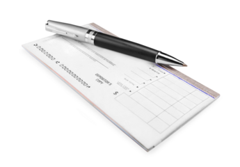 Finance checkbook with vintage pen