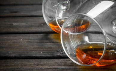 Cognac in a lying glasses.