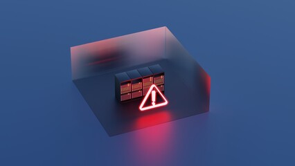 server room failure warning, cyber attack on servers, server room failure, 3d rendering