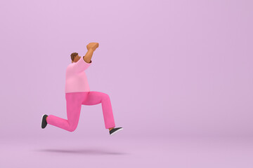 The black man with pink clothes.  He is running. 3d rendering of cartoon character in acting.