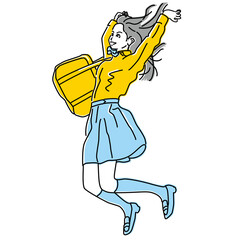 希望に燃えて喜びに飛び跳ねる女子学生　受験生