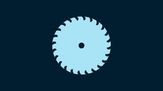 White Circular saw blade icon isolated on blue background. Saw wheel. 4K Video motion graphic animation