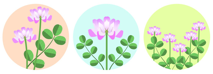 Spring wild flower sticker set. Flowers of milk vetch.