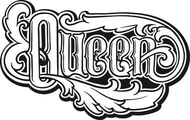 Vintage queen hand lettering word swirls flourish outline Vector illustrations for your work Logo, mascot merchandise t-shirt, stickers and Label designs, poster, greeting cards advertising business 