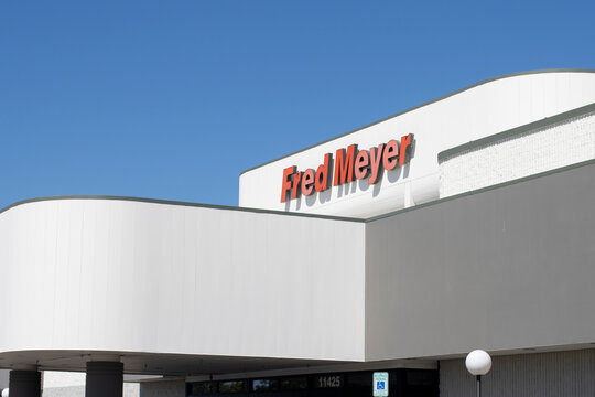 Beaverton, OR, USA - July 24, 2022: Exterior view of a Fred Meyer store in Beaverton, Oregon. Fred Meyer is an American chain of hypermarket superstores owned by Kroger.