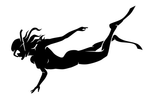 black silhouette diver swimming underwater clip art preview