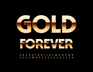 Vector premium Emblem Gold Forever. Modern creative Font. Artistic Alphabet Letters, Numbers and Symbols