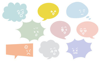 くすみカラーの顔文字つき吹き出しセット(cs11 保存）