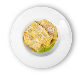 Fresh delicious ravioli with sauce on the plate