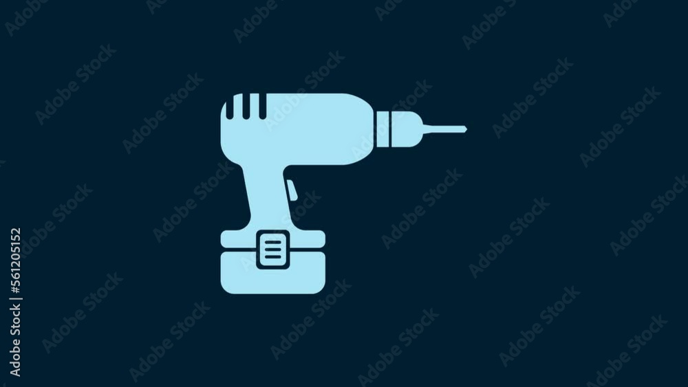 Poster White Drill machine icon isolated on blue background. 4K Video motion graphic animation