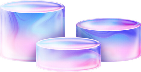 Dreamy holographic color cylinder podium stage product showcase display tall to short size set