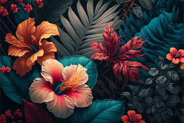 wallpaper Hawaiian style flowers texture  background