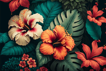 Obraz na płótnie Canvas wallpaper Hawaiian style flowers texture background