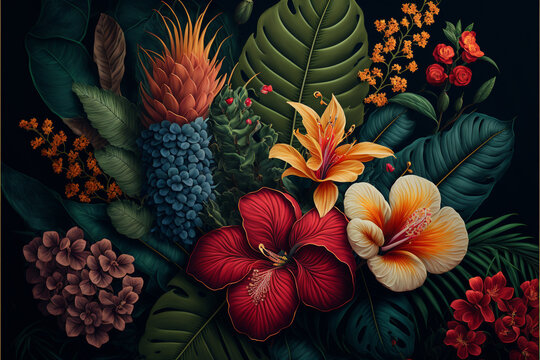 wallpaper Hawaiian style flowers texture background © EnelEva