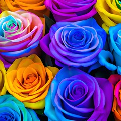 Obraz na płótnie Canvas Rainbow roses background. Valentine's Day. Generative AI. 