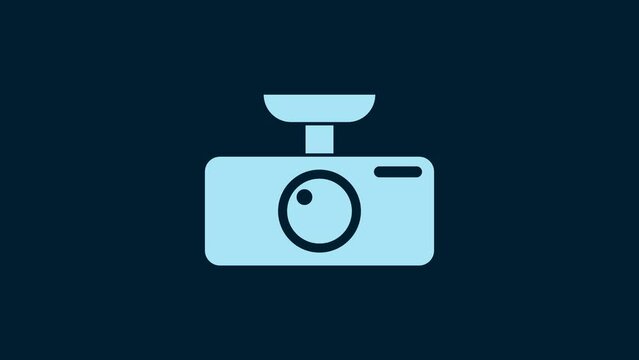 White Car DVR icon isolated on blue background. Car digital video recorder icon. 4K Video motion graphic animation