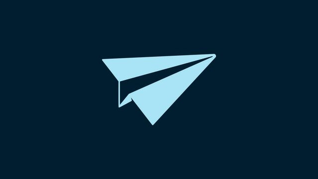 White Paper plane icon isolated on blue background. Paper airplane icon. Aircraft sign. 4K Video motion graphic animation