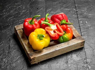 Fresh sweet pepper on tray.