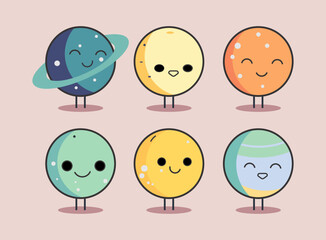 cute cartoon planets in vector illustration. Funny planets for kids. Flat Character vector
