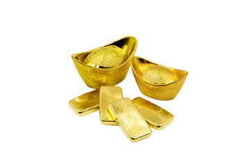 Traditional chinese gold ingots or bullion nugget with 4 chinese words Zhao Cai Jin Bao mean wish...