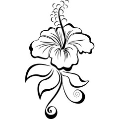 Hibiscus flower black color illustration art Vector outline. 