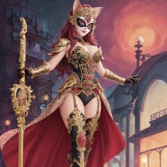 Obraz premium drawn, anime style, girl, in a carnival cat mask, fantasy, ai