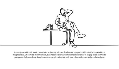 Continuous line design of work relaxation design. Decorative elements drawn on a white background.