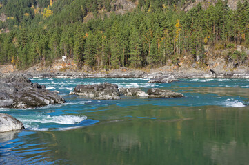 View of river Katun in Altay mountains in the autumn