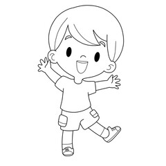 Happiness boy cartoon.coloring book.coloring page.vector illustration isolated on white background.