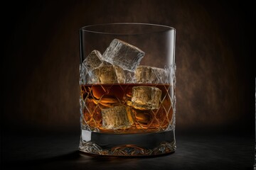 glass of whiskey on black, ai generated