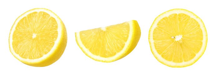 slices of ripe lemon fruit and half isolated, Fresh and Juicy Lemon, transparent png, PNG format,...