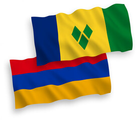 Flags of Saint Vincent and the Grenadines and Armenia on a white background