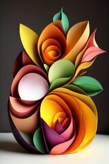 3D Render, paper craft, origami, organic shape, sculpture, folded paper, floral