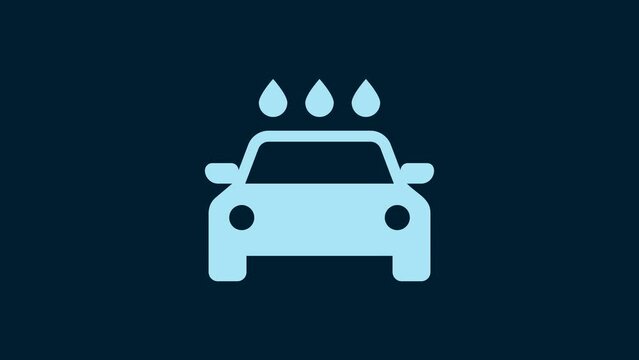 White Car wash icon isolated on blue background. Carwash service and water cloud icon. 4K Video motion graphic animation