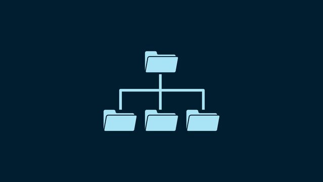 White Folder tree icon isolated on blue background. Computer network file folder organization structure flowchart. 4K Video motion graphic animation